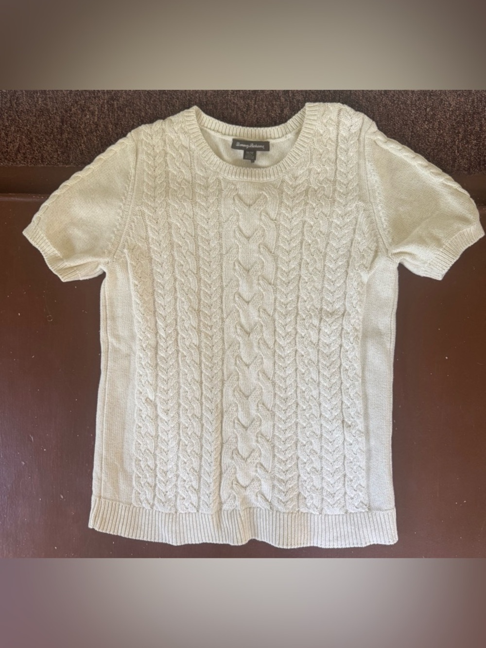 Tommy Bahama Paradise Sparkle Cream Cable-Knit Short Sleeve Sweater - Women’s M